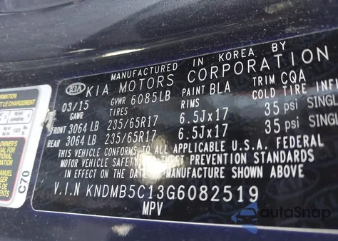 2016 Kia Sedona Lx from USA, damaged, VIN KNDMB5C13G6082519